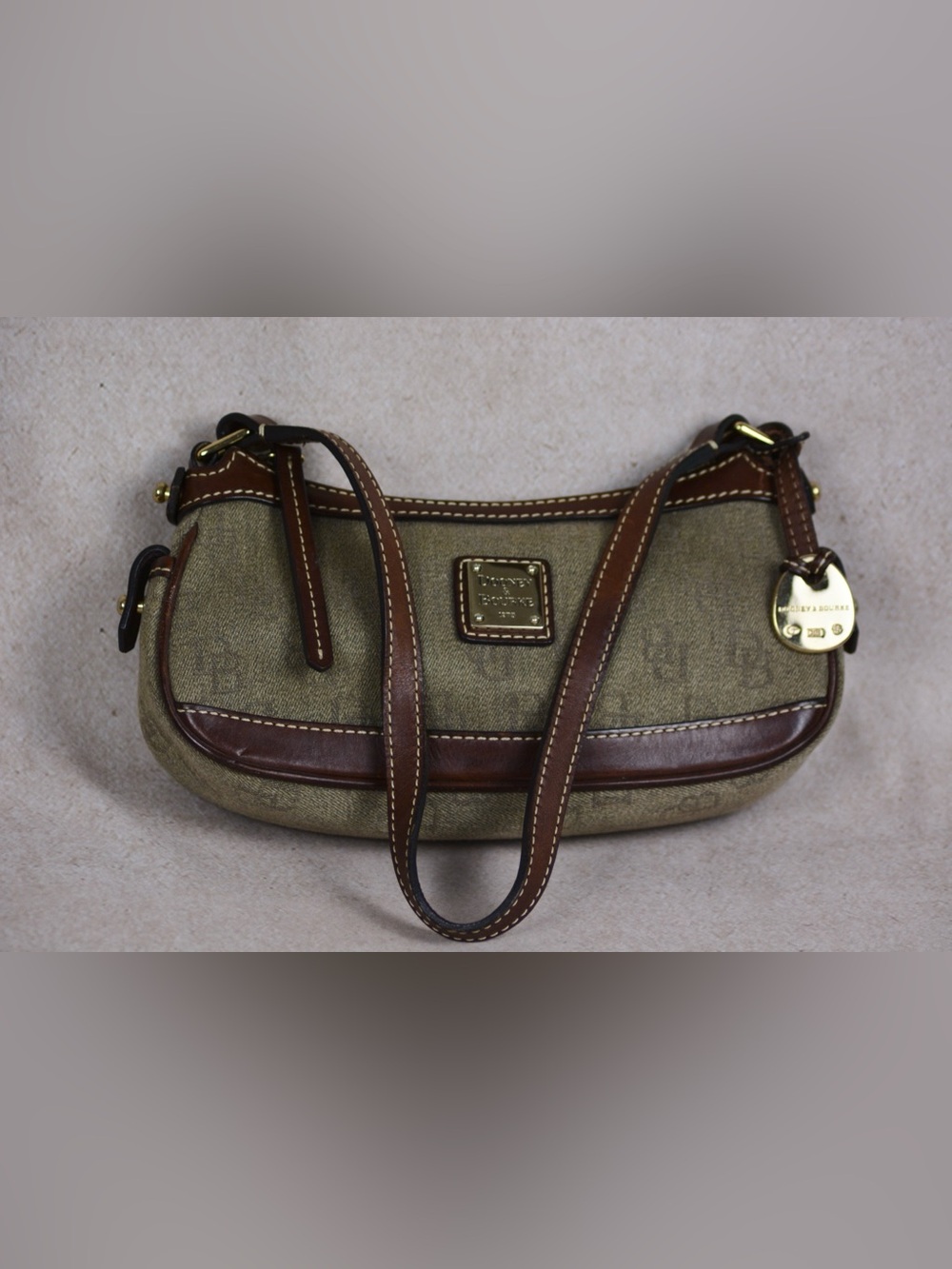 Vintage Dooney & Bourke Olive Shoulder Purse Italian Leather Trim